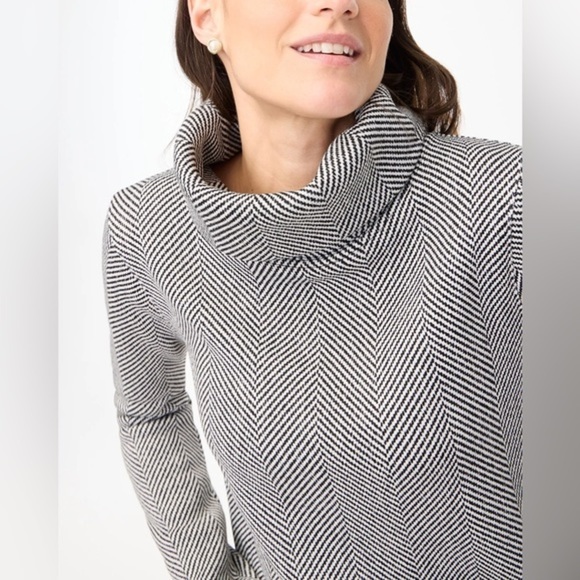 J. Crew Factory Long-sleeve funnelneck Herringbone Sweater, Black White, XS - Picture 3 of 11